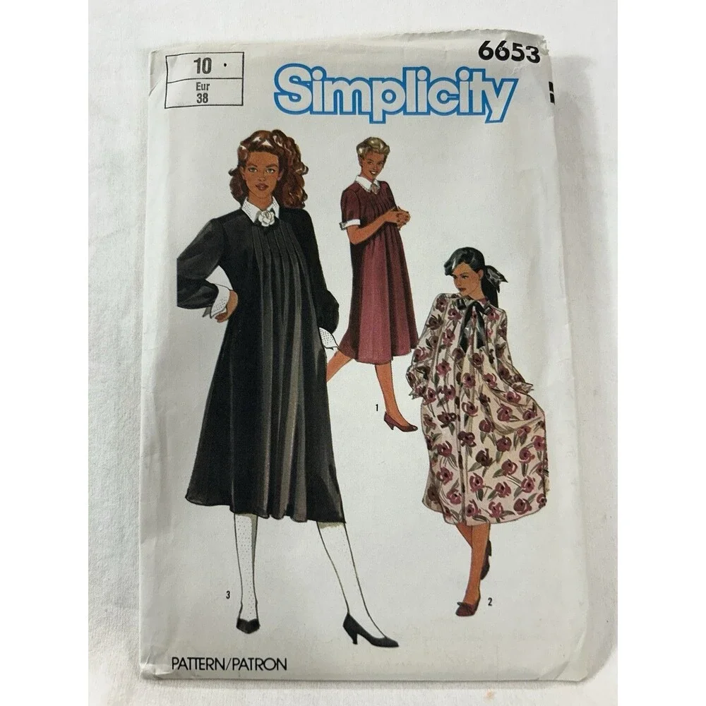 Vintage 1980s Simplicity 6653 Maternity Tucked Front Dress Sewing Pattern 10 FF
